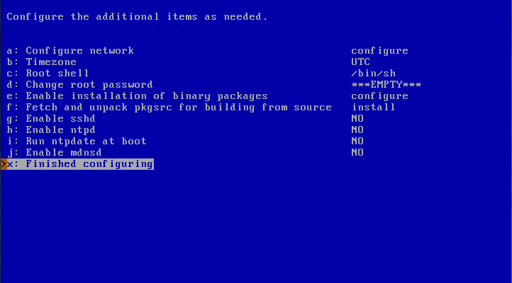 Configuration menu
